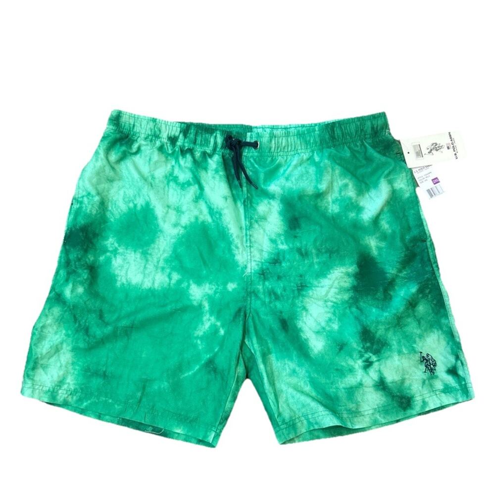 NWT U.S Polo Assn. Swim Trunks Mens Size XXL Green Tie Dye Board Shorts Pockets
